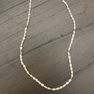 Vintage Freshwater Rice Pearl Marked "14K IWI"‎ Gold Spacer Choker Necklace